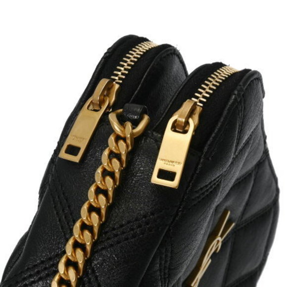 SAINT LAURENT Becky Double Zip Chain Black Leather Shoulder Bag - Picture 7 of 12